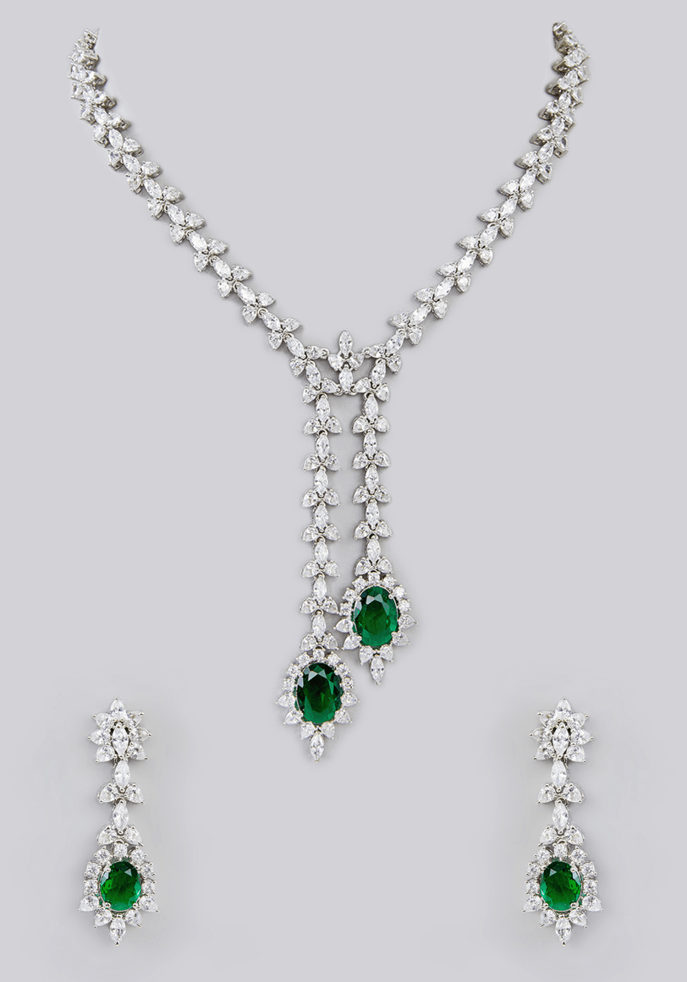 Emerald Green And Faux Diamond Necklace Set Zevar by Geeta - Fabilicious Fashion