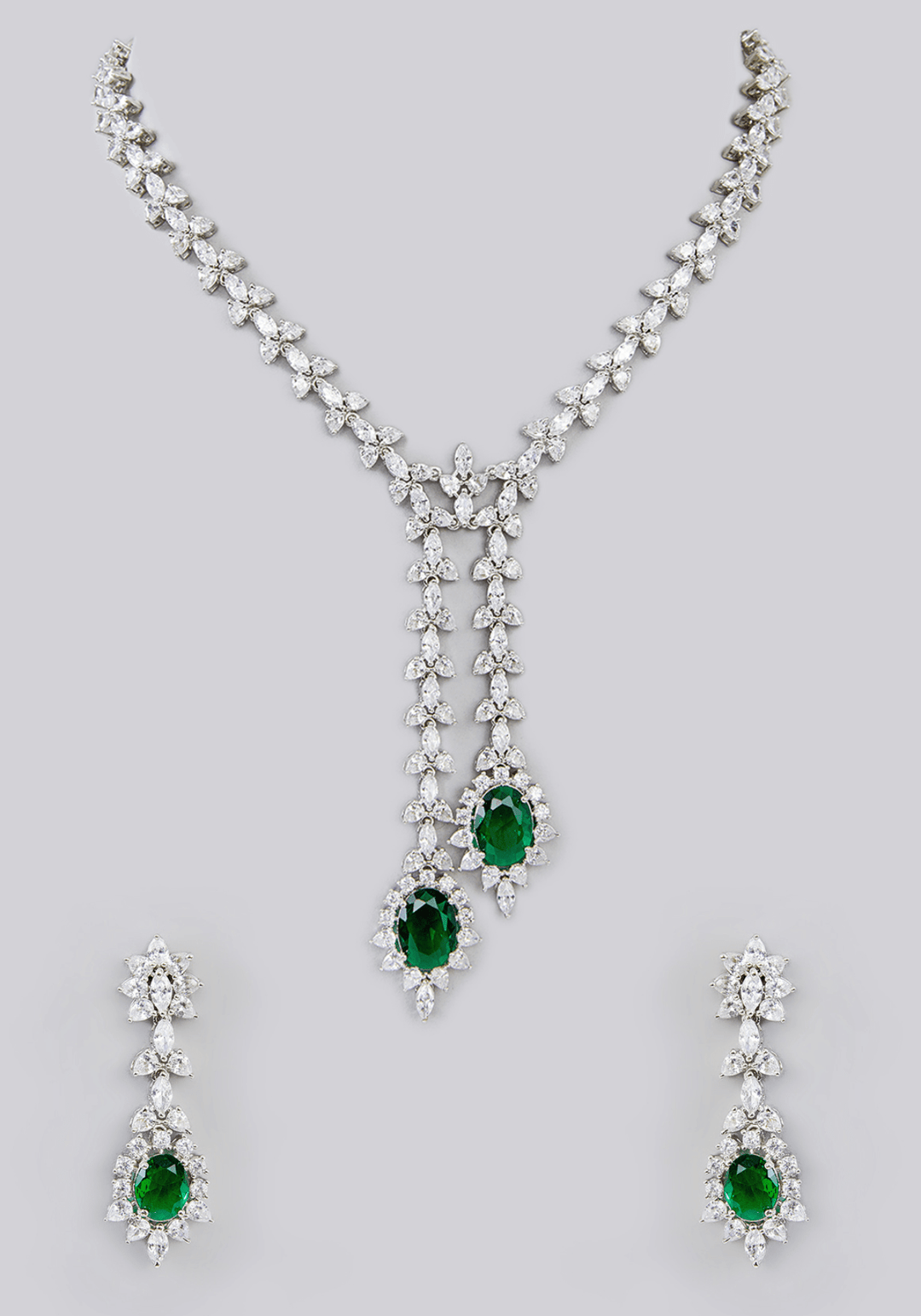 Emerald Green And Faux Diamond Necklace Set Zevar by Geeta - Fabilicious Fashion