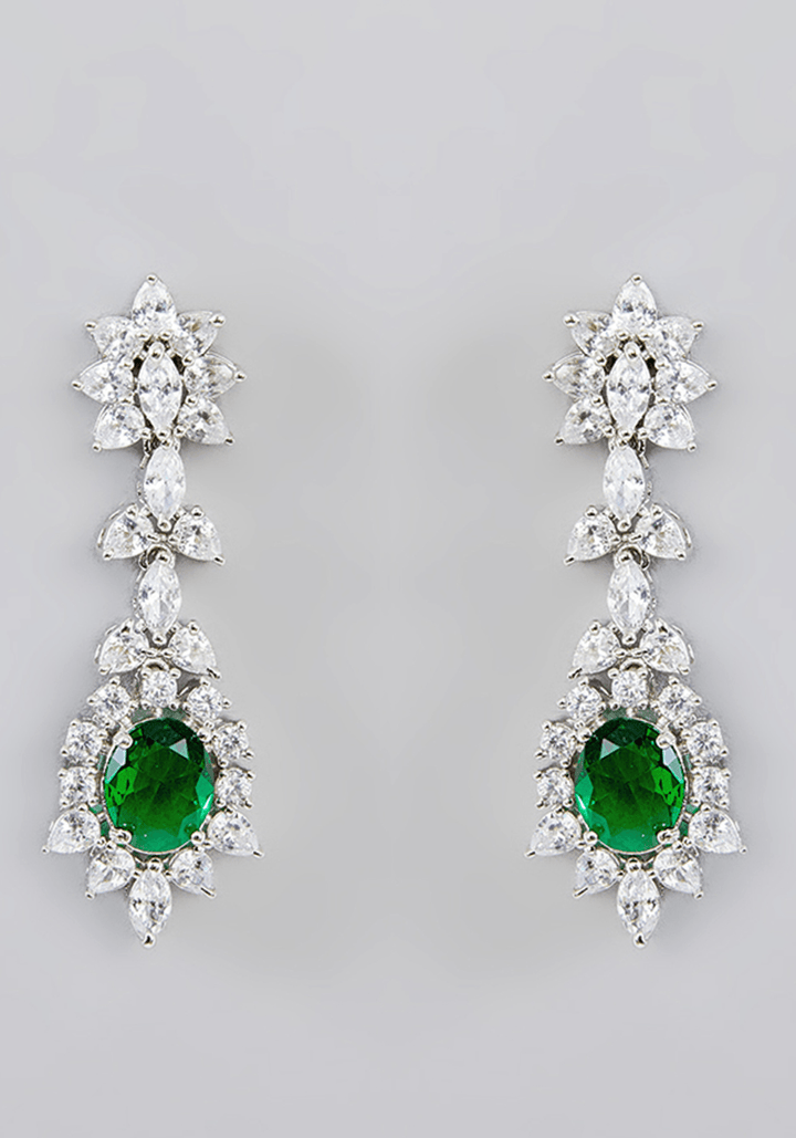 Emerald Green And Faux Diamond Necklace Set Zevar by Geeta - Fabilicious Fashion