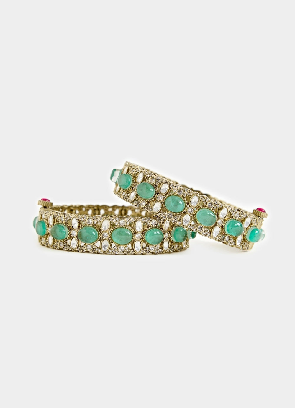 Emerald Green And Gold Kundan Bangle Vivinia By Vidhi Mehra - Fabilicious Fashion