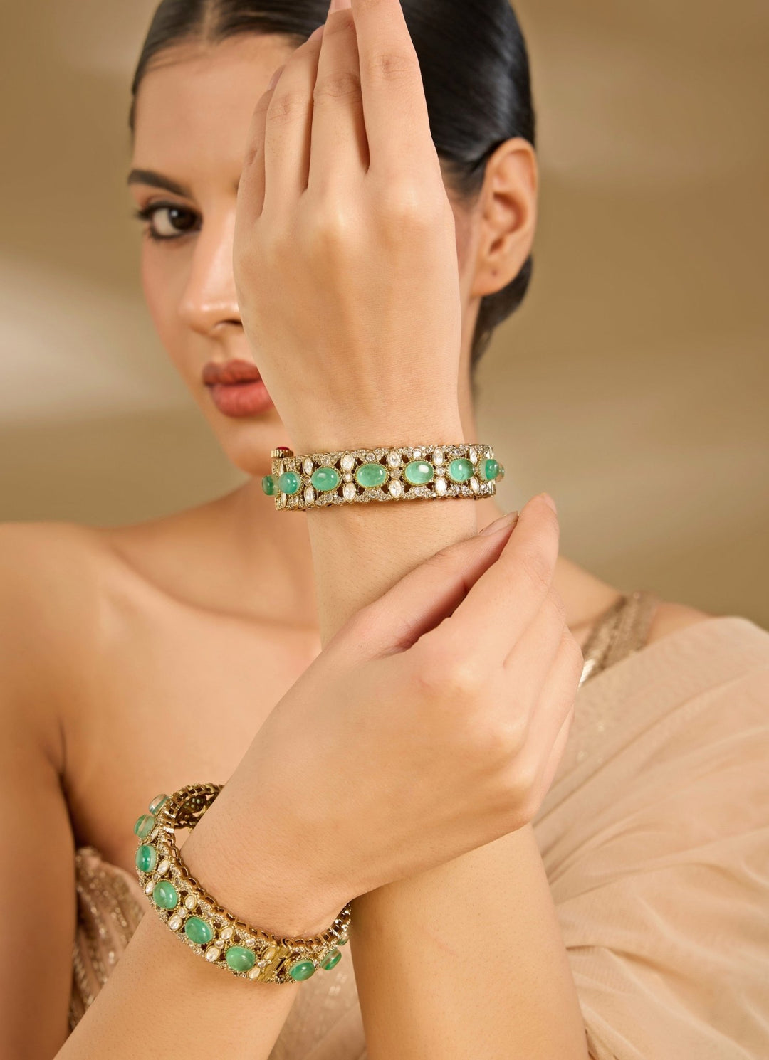 Emerald Green And Gold Kundan Bangle Vivinia By Vidhi Mehra - Fabilicious Fashion