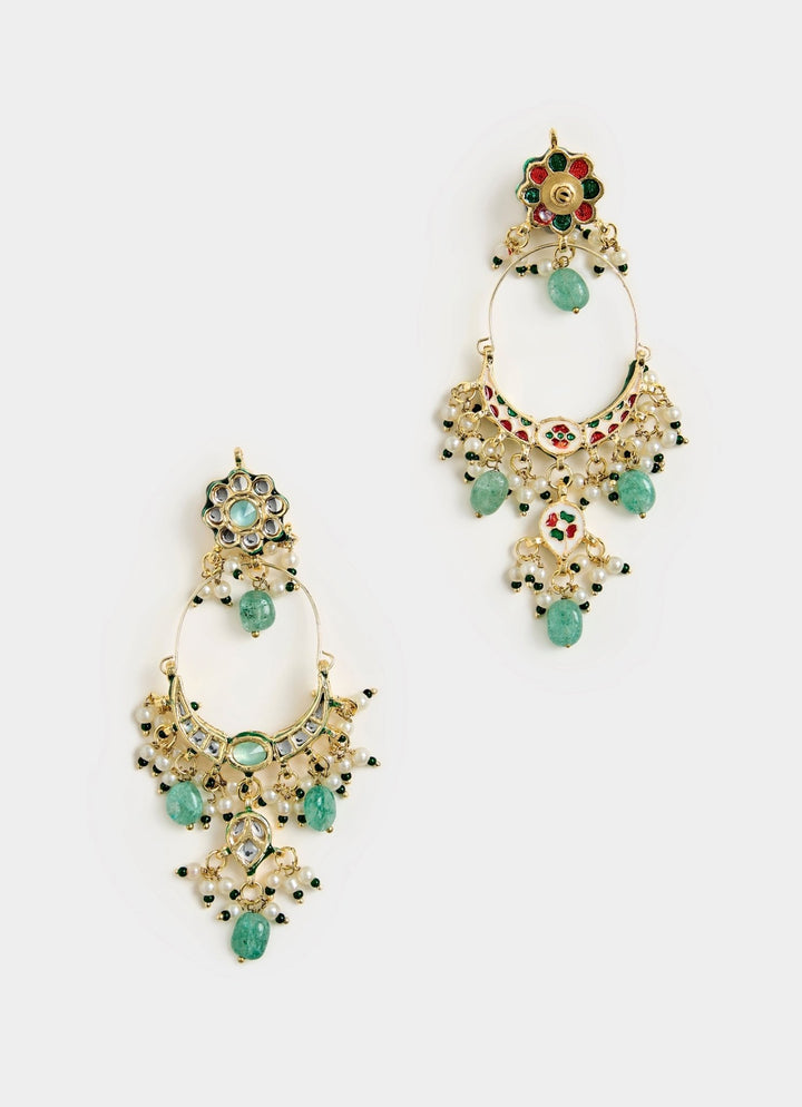 Emerald Green And Kundan Chandbali Earrings Vivinia By Vidhi Mehra - Fabilicious Fashion