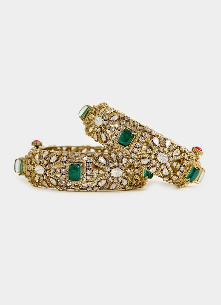 Emerald Green And Kundan Statement Bangles Vivinia By Vidhi Mehra - Fabilicious Fashion