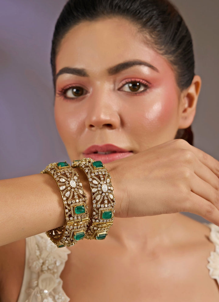 Emerald Green And Kundan Statement Bangles Vivinia By Vidhi Mehra - Fabilicious Fashion