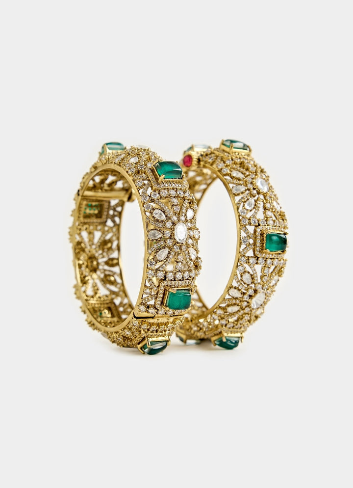 Emerald Green And Kundan Statement Bangles Vivinia By Vidhi Mehra - Fabilicious Fashion