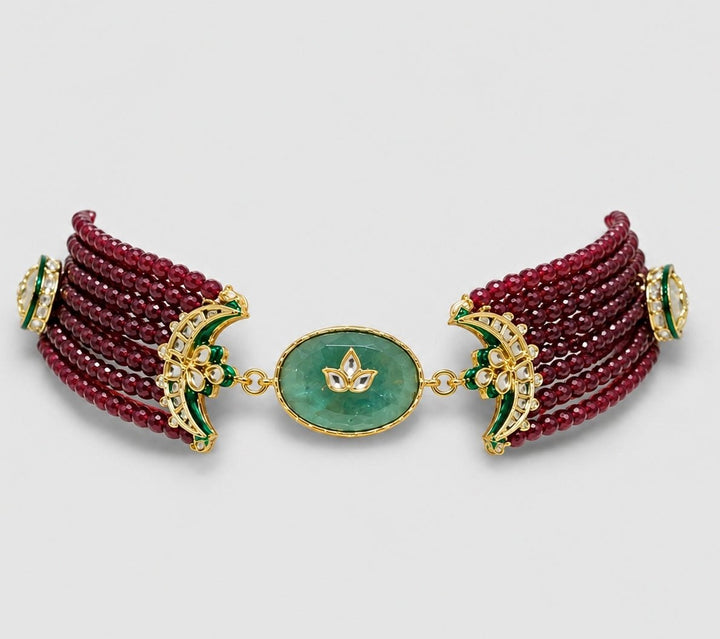 Vivinia by Vidhi Mehra Emerald Green And Maroon Red Beaded Choker SetFabilicious Fashion