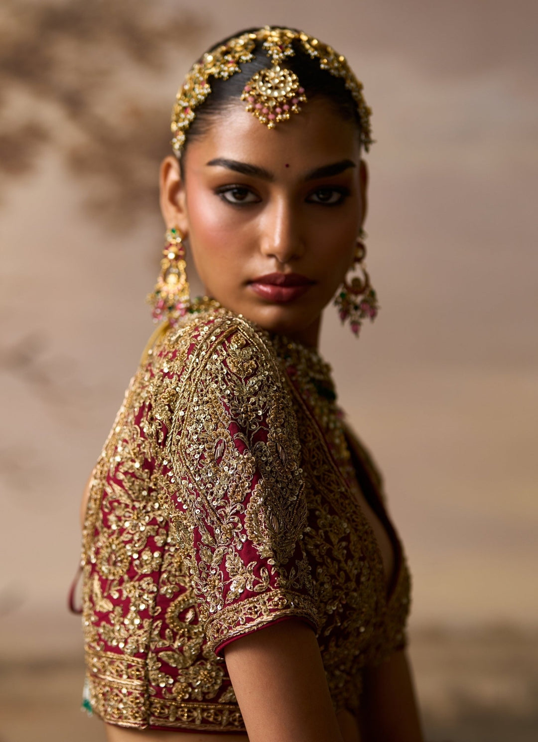 Angad Singh Emerald Green And Maroon Red Raw Silk Bridal LehengaFabilicious Fashion