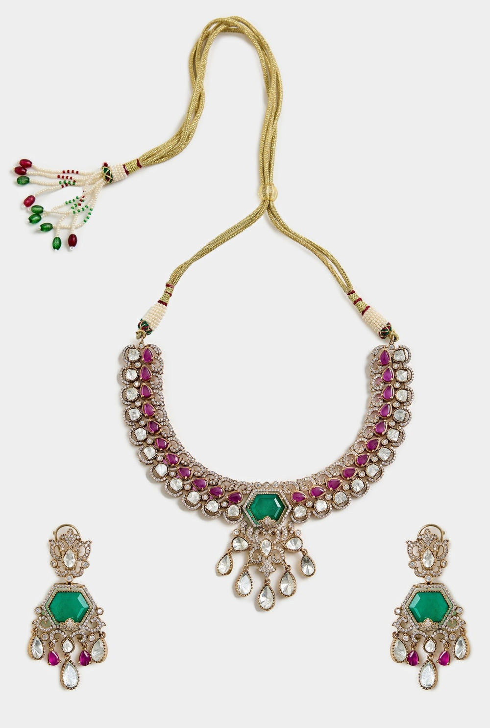 Emerald Green And Pink Kundan Choker Necklace Set Vivinia By Vidhi Mehra - Fabilicious Fashion