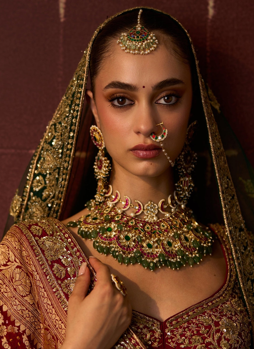 Angad Singh Emerald Green And Rust Raw Silk Bridal LehengaFabilicious Fashion