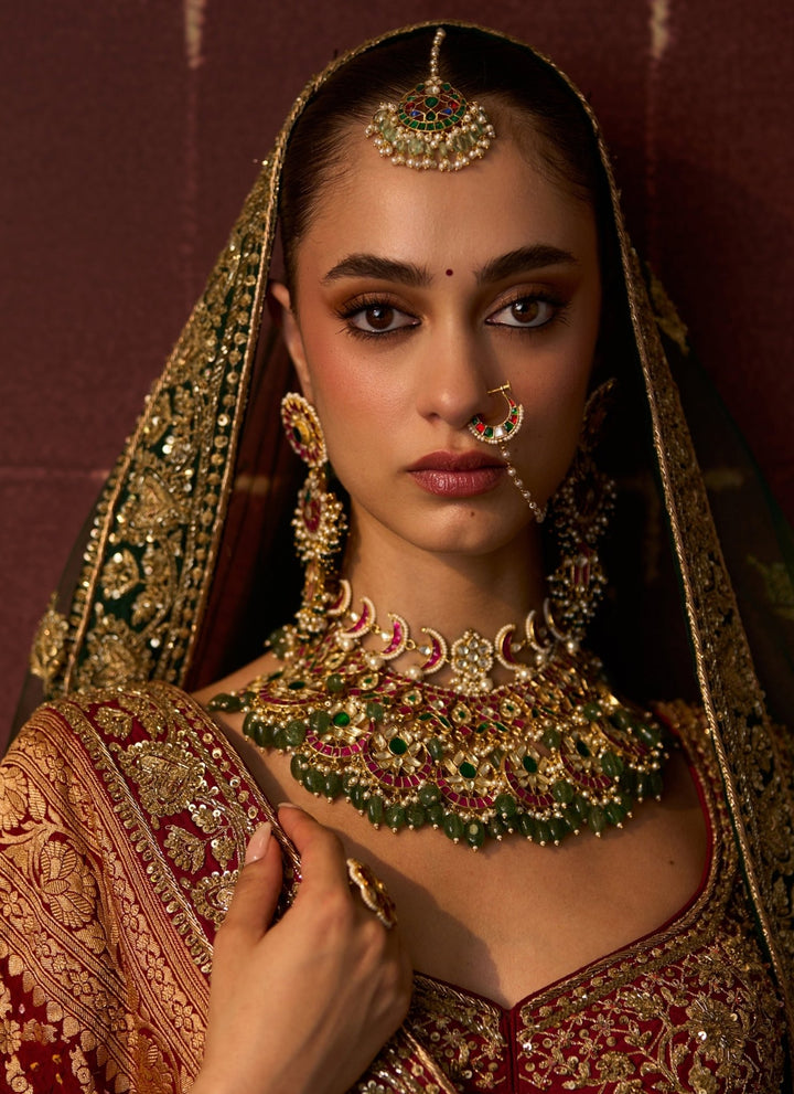 Angad Singh Emerald Green And Rust Raw Silk Bridal LehengaFabilicious Fashion