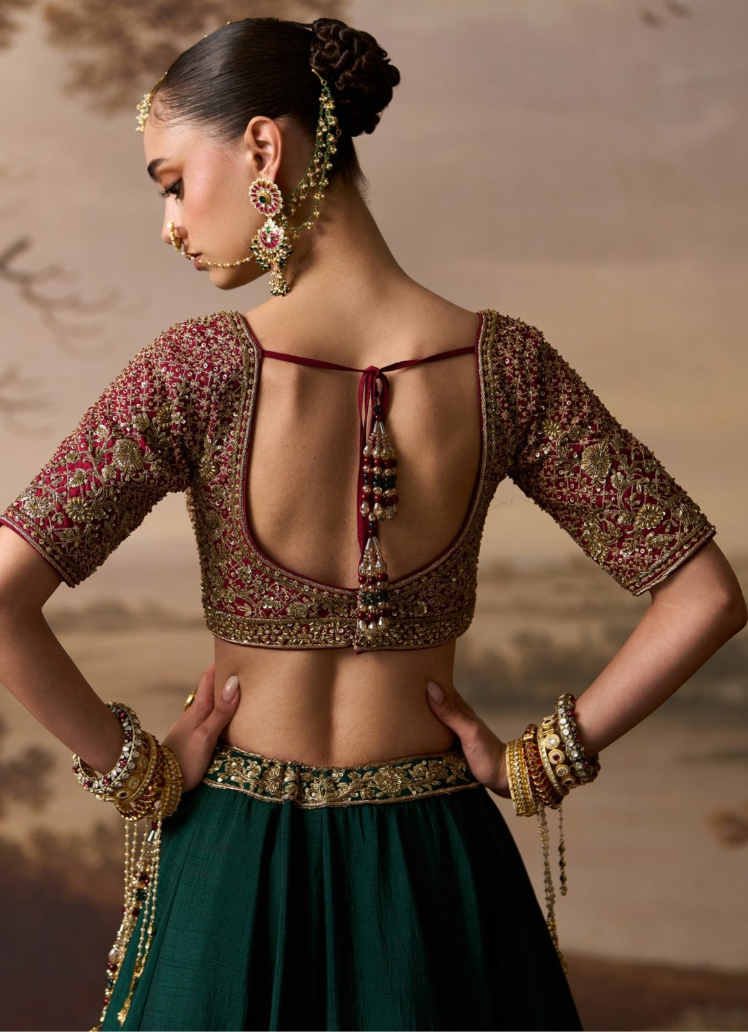Angad Singh Emerald Green And Rust Raw Silk Bridal LehengaFabilicious Fashion