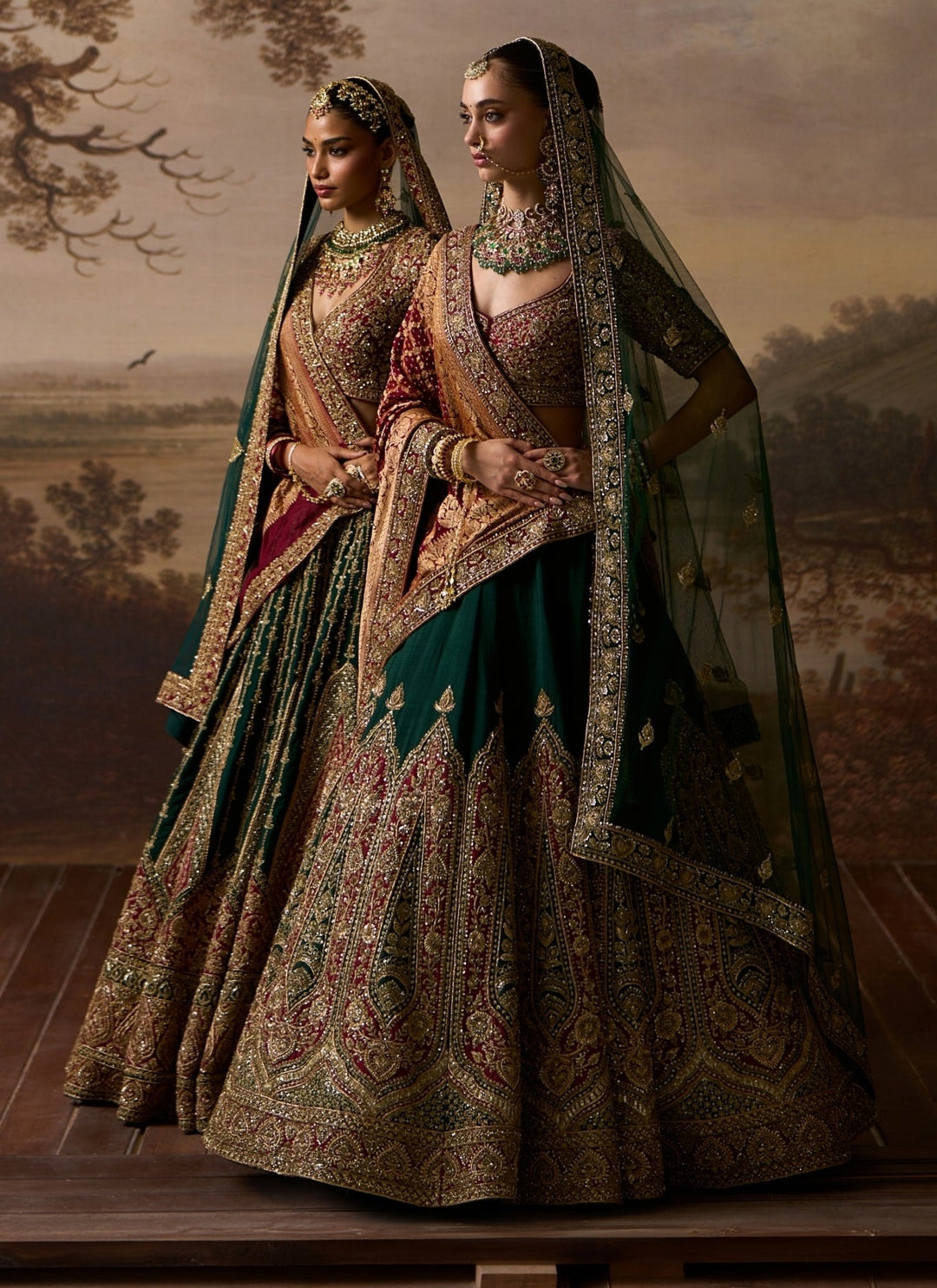 Angad Singh Emerald Green And Rust Raw Silk Bridal LehengaFabilicious Fashion