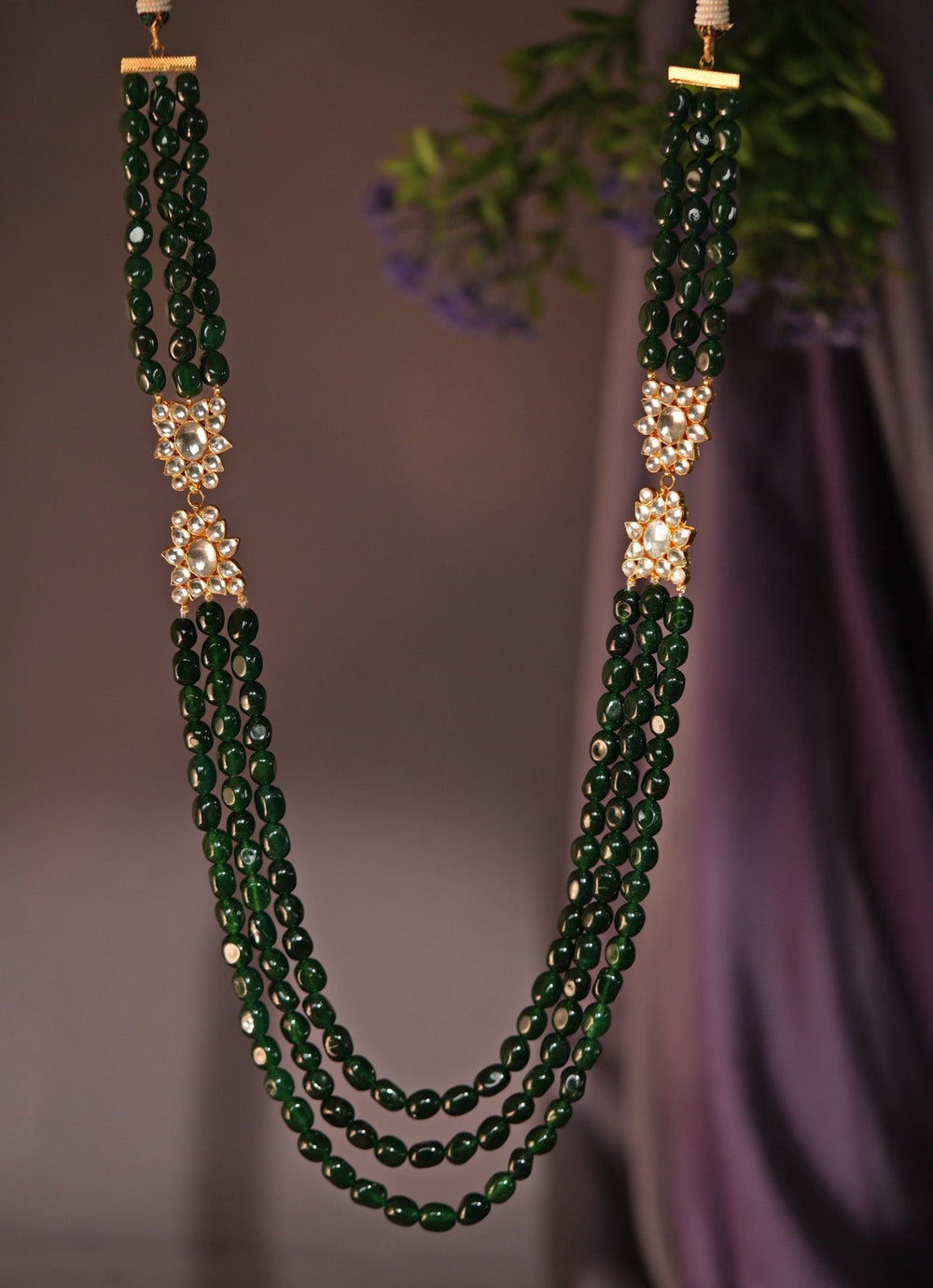 Emerald Green And White Beaded Long Maala Kalyani Indian Jewelry - Fabilicious Fashion