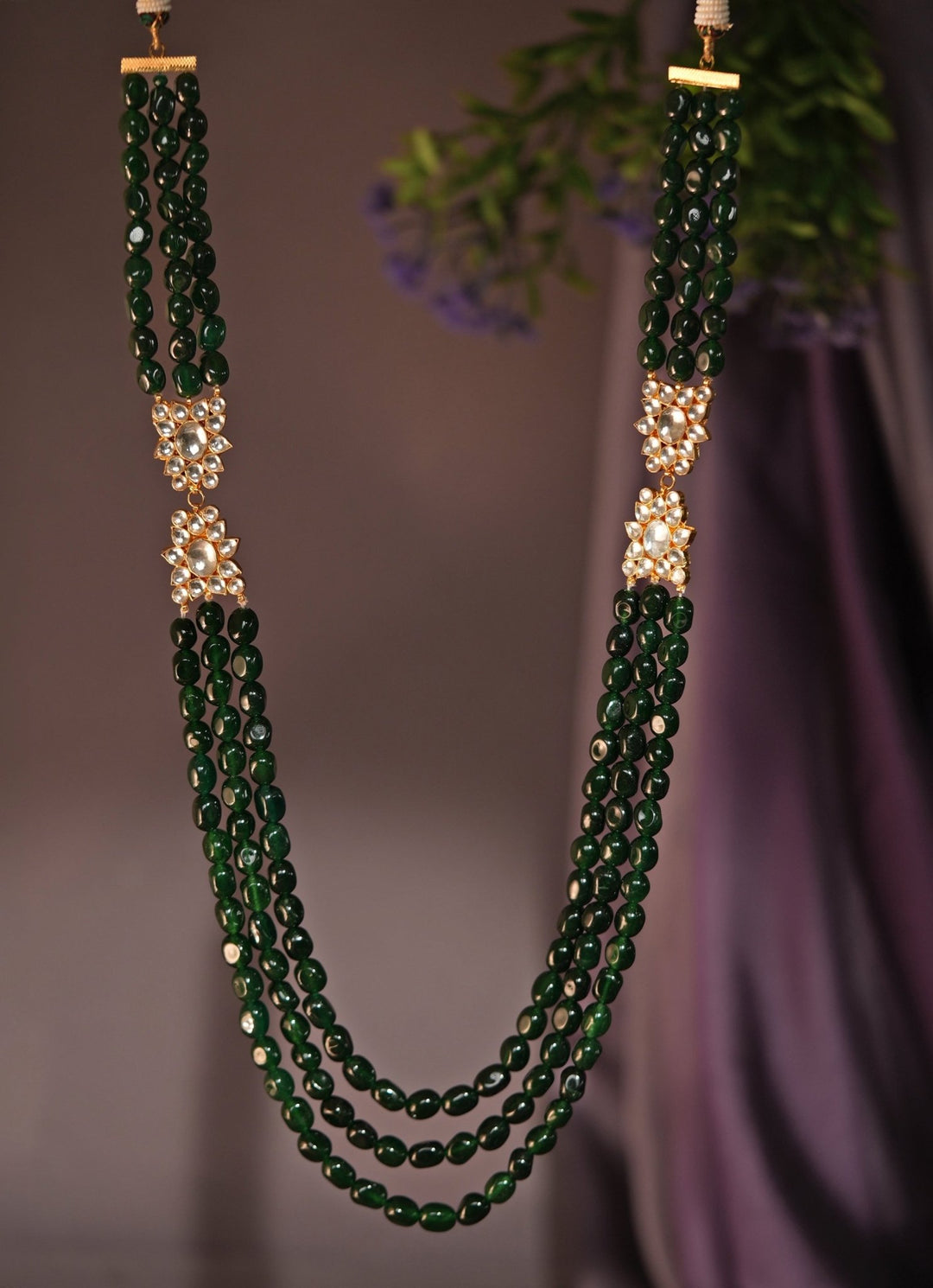 Emerald Green And White Beaded Long Maala Kalyani Indian Jewelry - Fabilicious Fashion