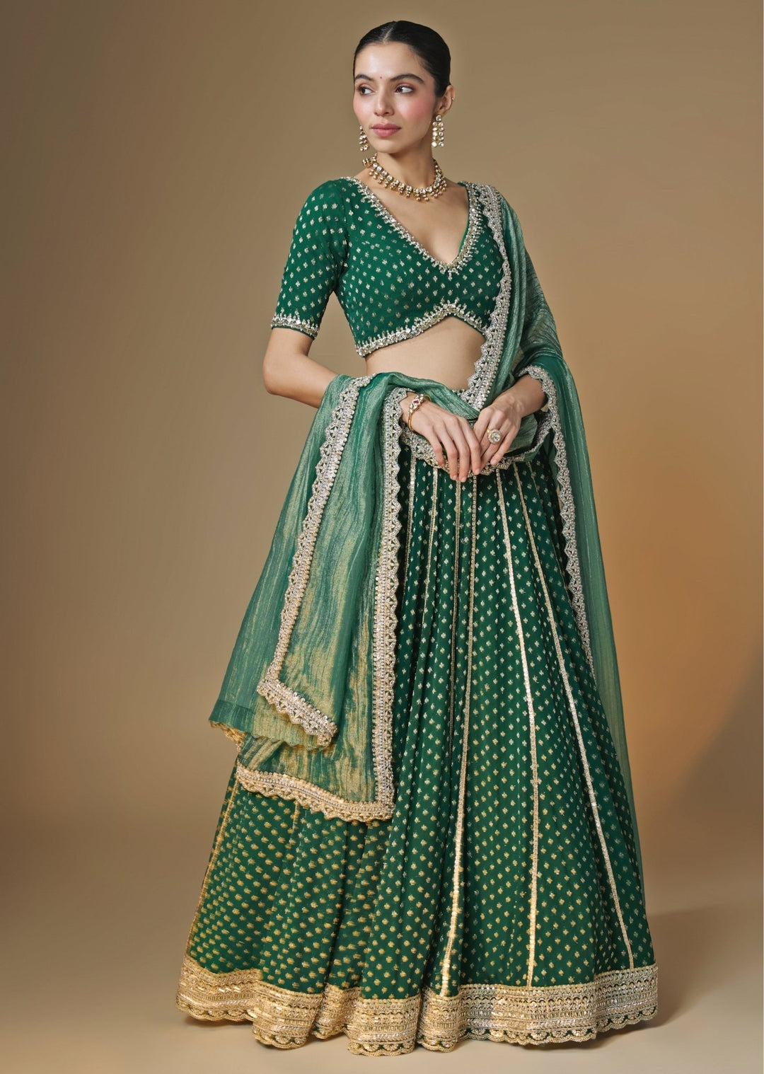 Renee Label Emerald Green Banarasi Georgette Lehenga SetFabilicious Fashion