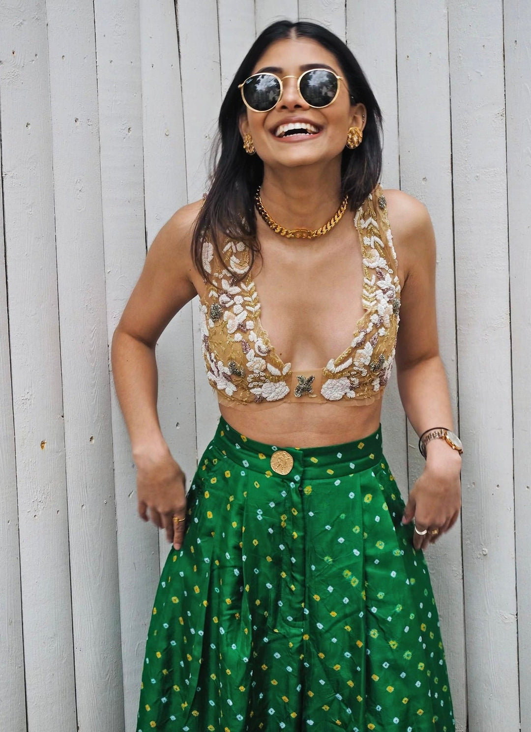 The Little Black Bow Emerald Green Bandhani Silk Pants SetFabilicious Fashion