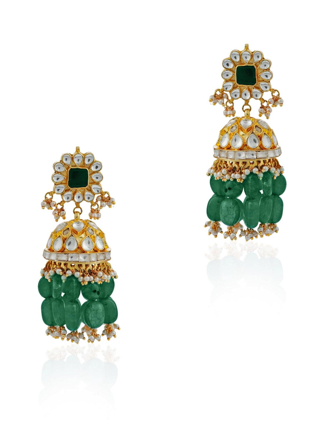 Emerald Green Beaded Jhumkas Riana by Shikha Jindal - Fabilicious Fashion