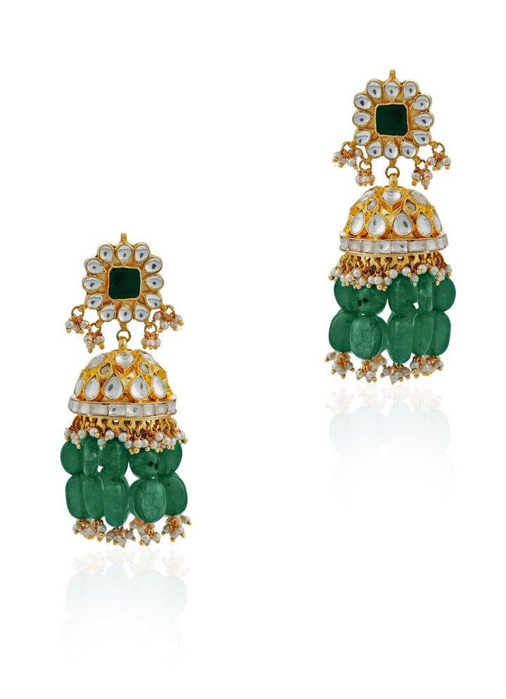 Emerald Green Beaded Jhumkas Riana by Shikha Jindal - Fabilicious Fashion