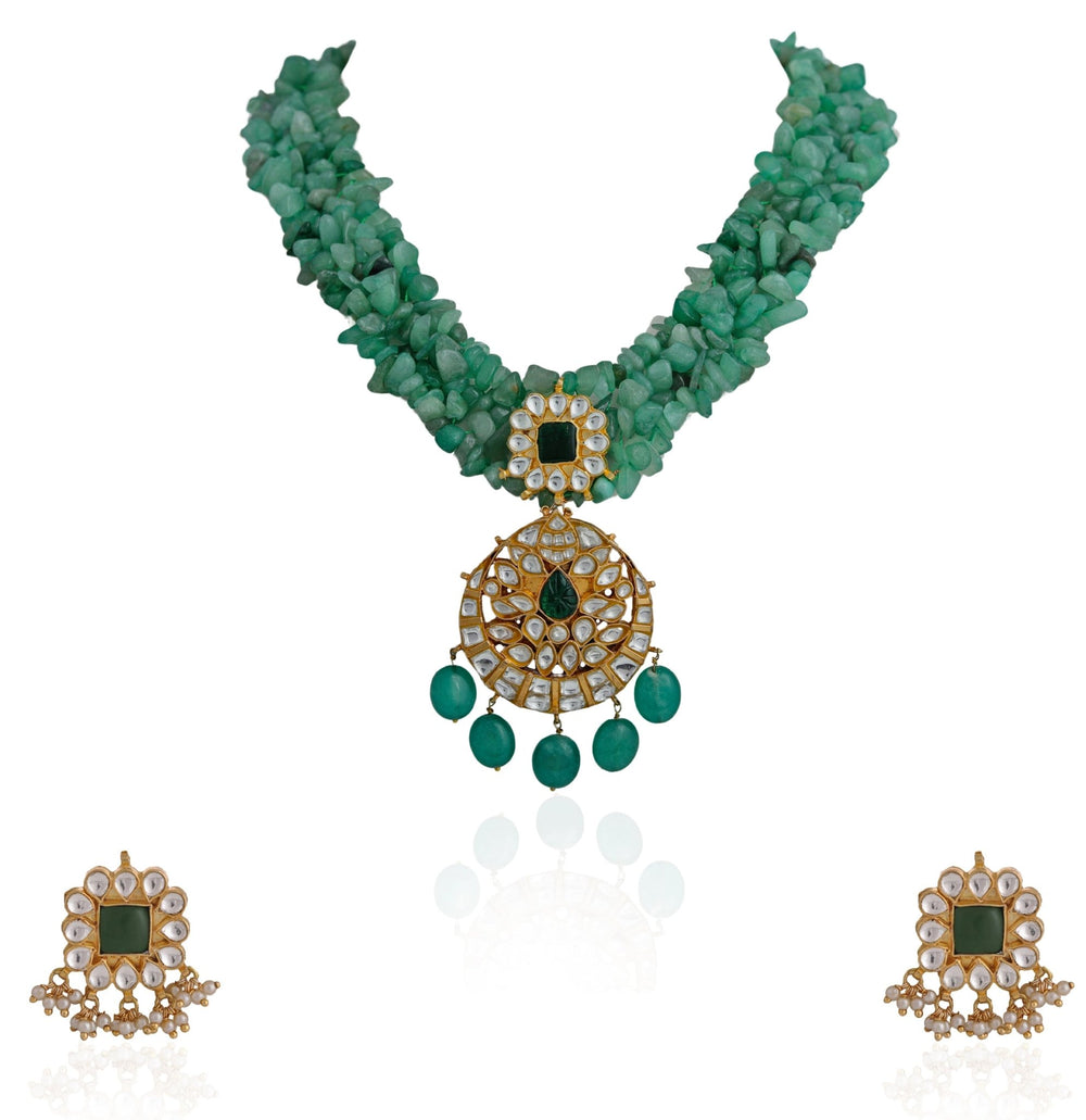 Emerald Green Beaded Necklace Set Riana by Shikha Jindal - Fabilicious Fashion