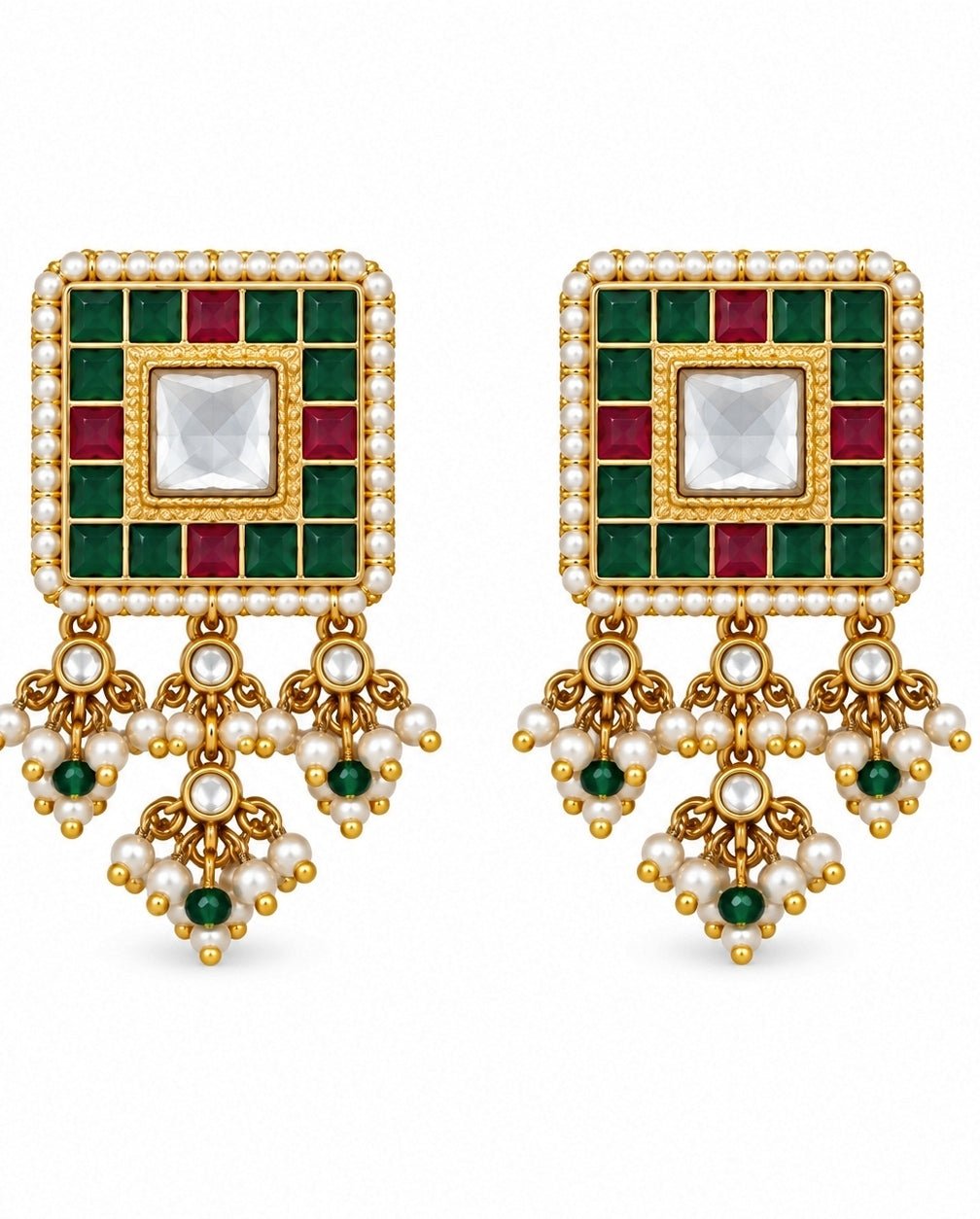 Vivinia By Vidhi Mehra Emerald Green Beaded Square Choker Necklace SetFabilicious Fashion