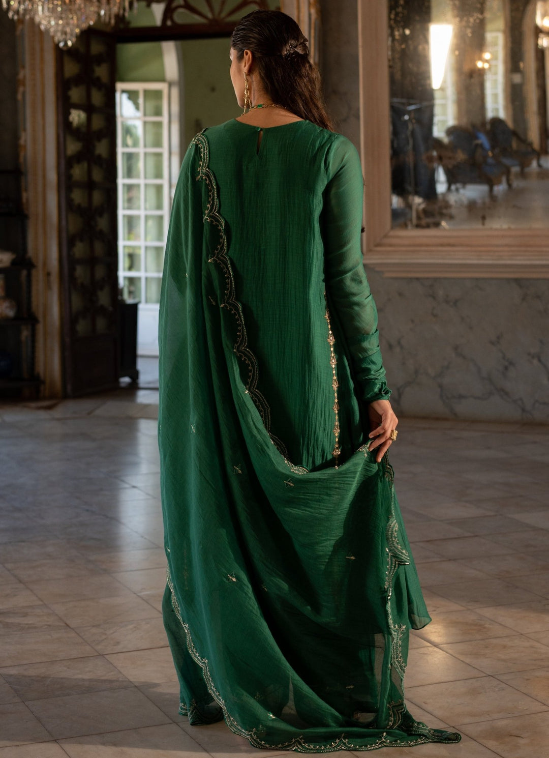Emerald Green Chanderi Kurta Pants Set Paulmi and Harsh - Fabilicious Fashion