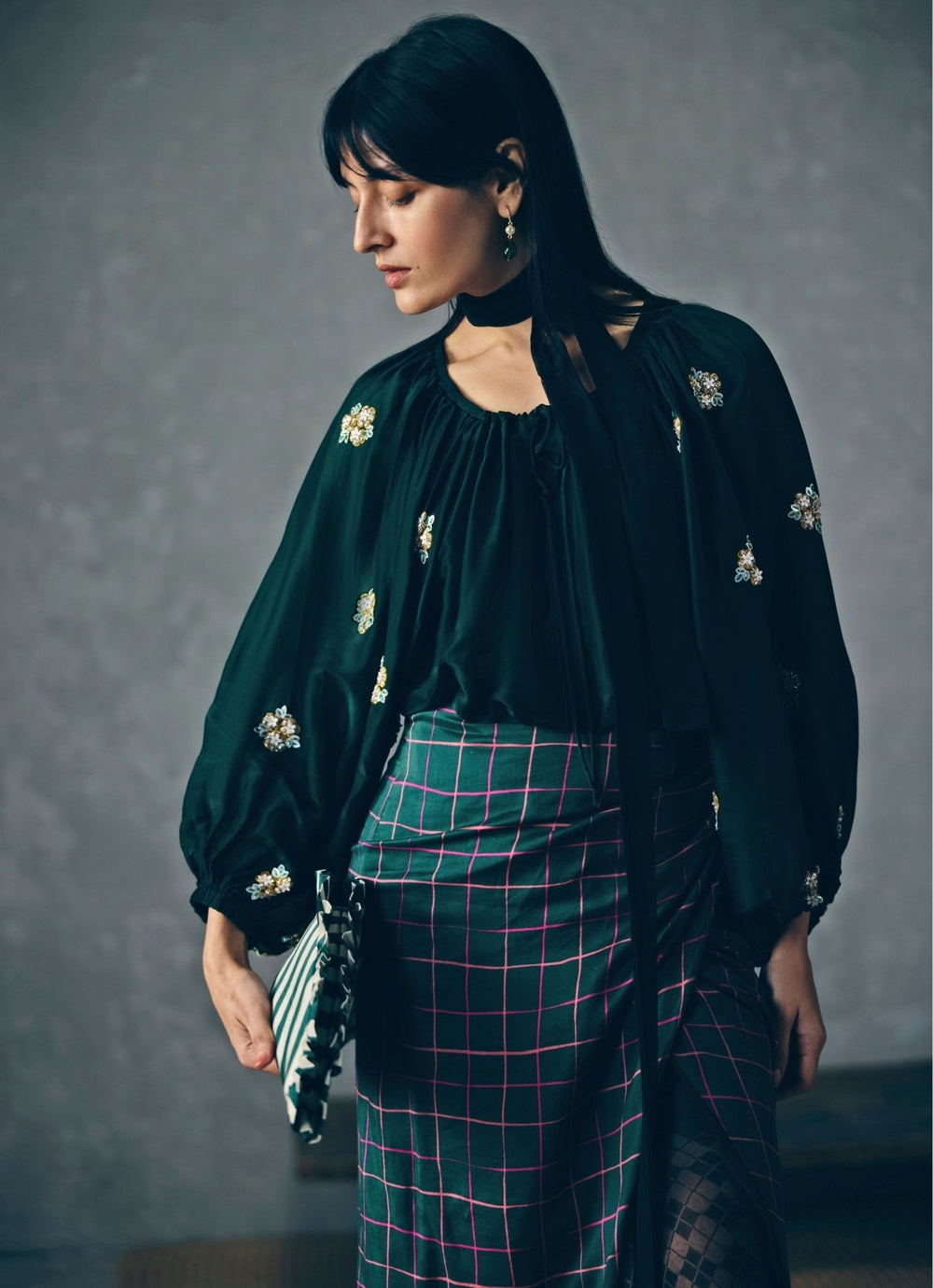 Emerald Green Checked Skirt Set Paulmi and Harsh X Ease - Fabilicious Fashion