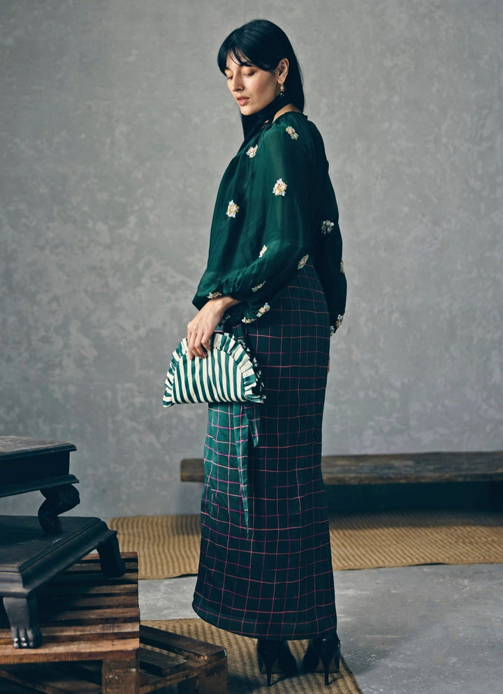 Emerald Green Checked Skirt Set Paulmi and Harsh X Ease - Fabilicious Fashion