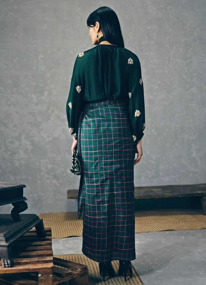 Emerald Green Checked Skirt Set Paulmi and Harsh X Ease - Fabilicious Fashion