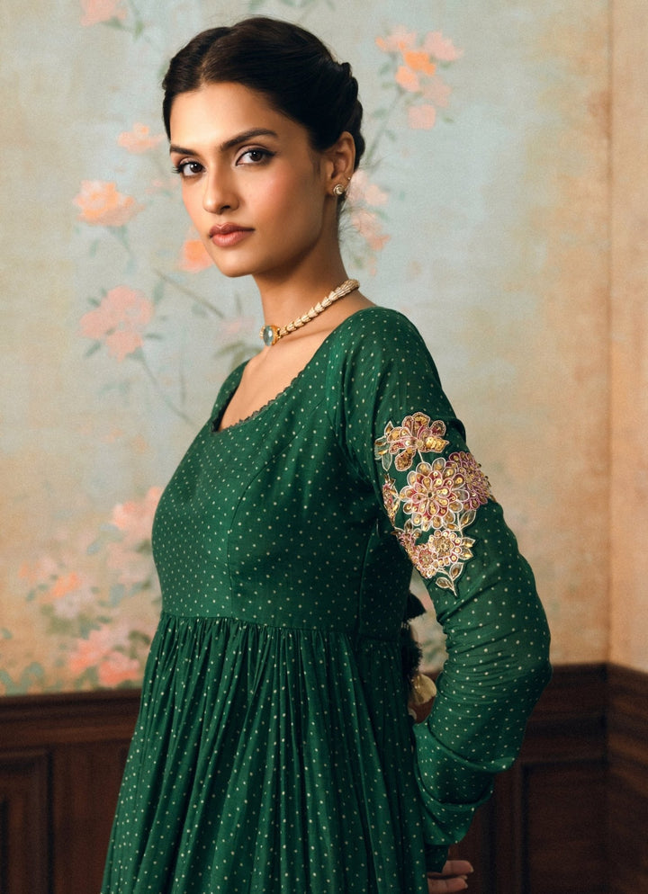 Paulmi and Harsh Emerald Green Cotton Silk Anarkali Pants SetFabilicious Fashion