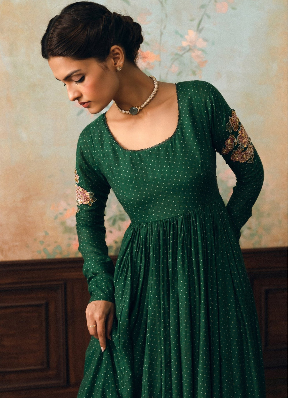 Paulmi and Harsh Emerald Green Cotton Silk Anarkali Pants SetFabilicious Fashion