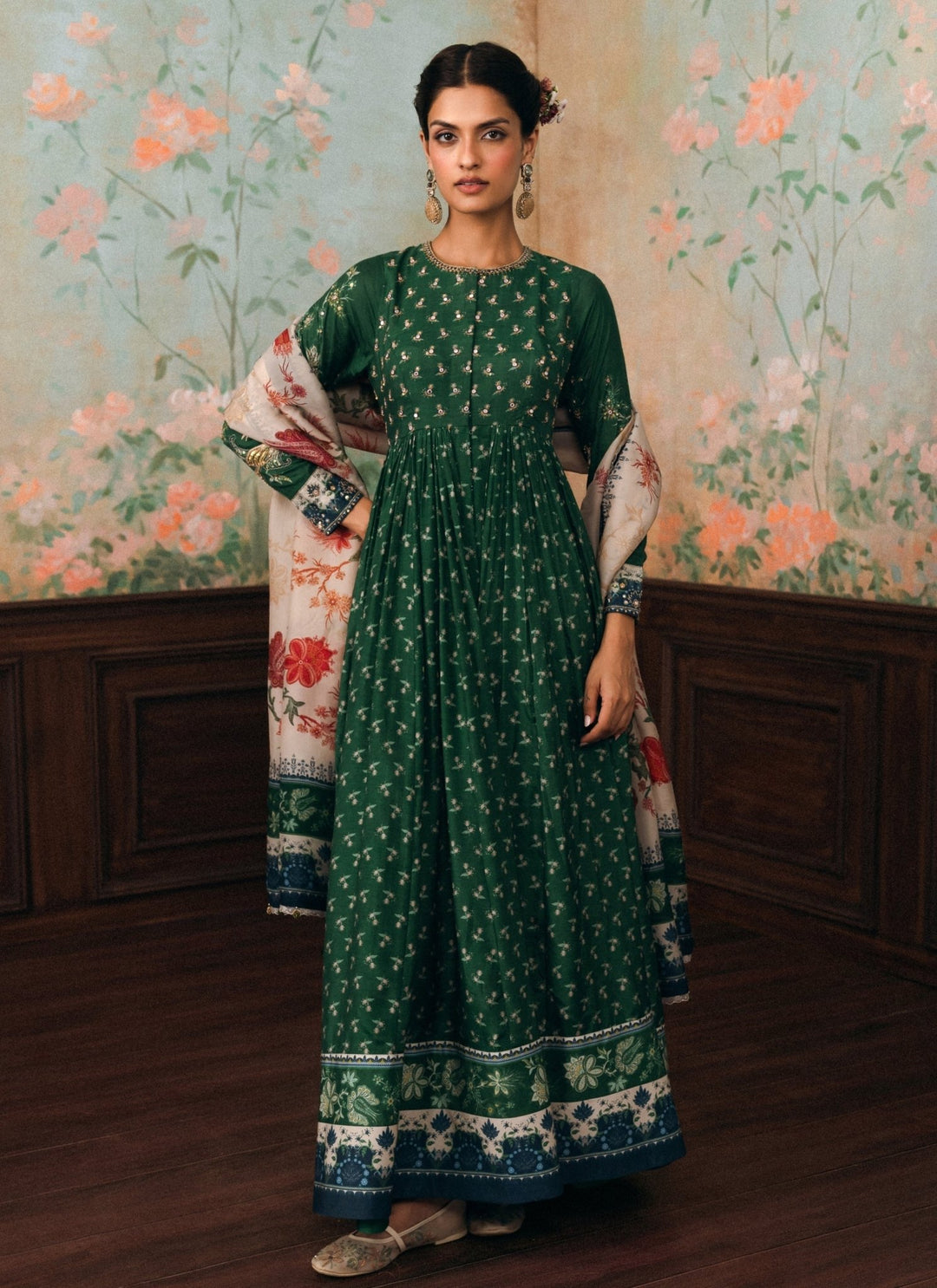 Paulmi and Harsh Emerald Green Cotton Silk Anarkali SetFabilicious Fashion