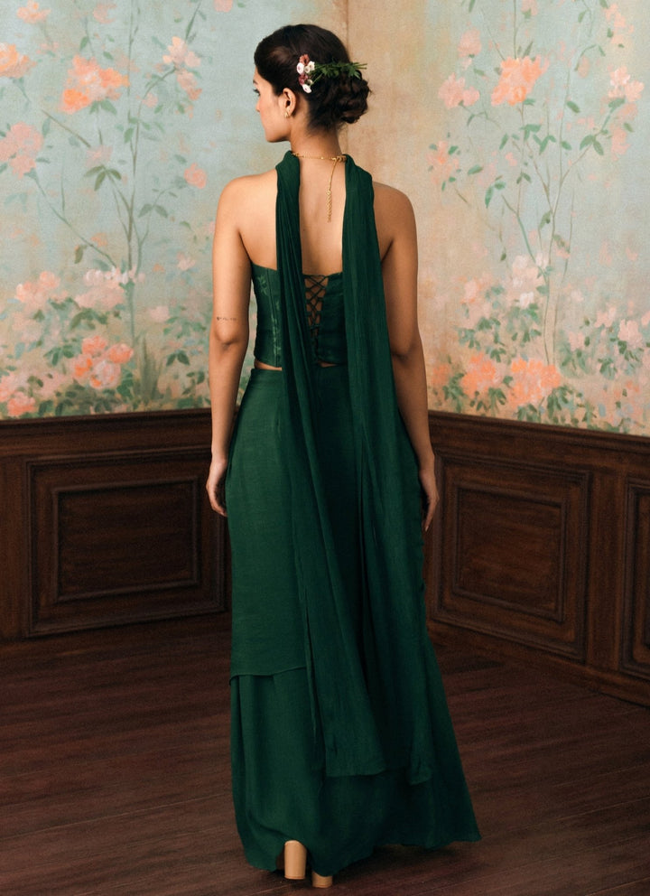 Paulmi and Harsh Emerald Green Drape Skirt Set With CorsetFabilicious Fashion