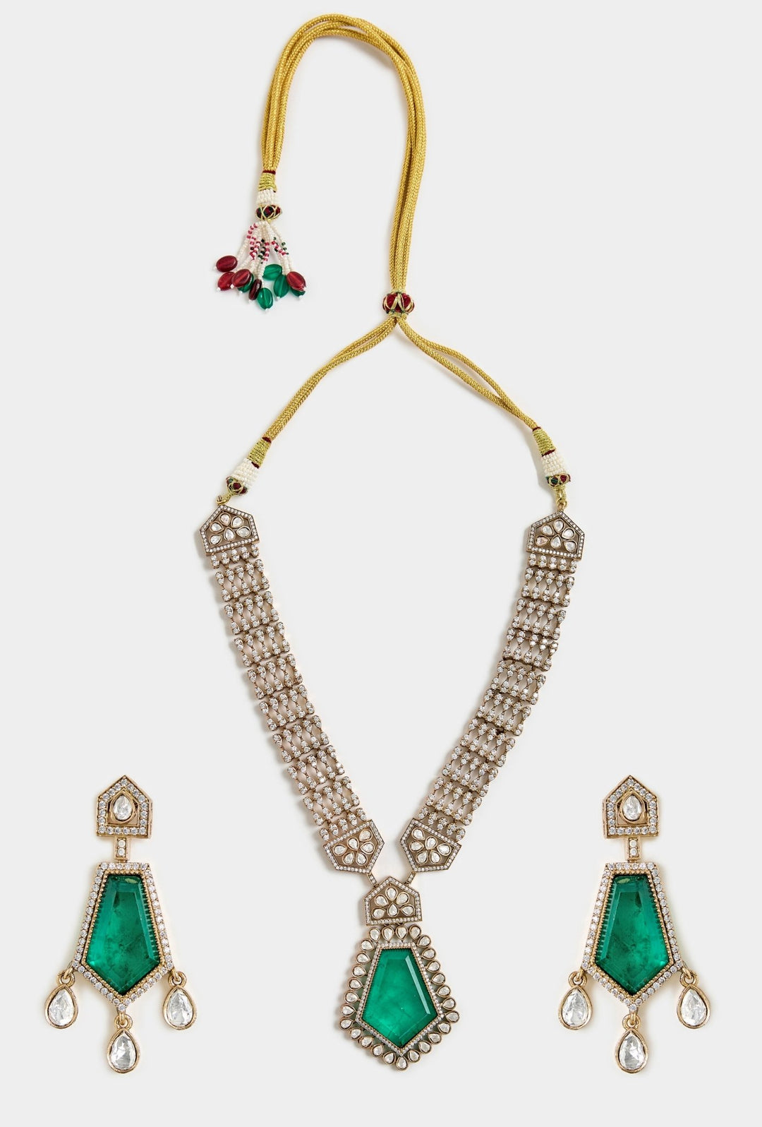 Emerald Green Drop Kundan Necklace Set Vivinia By Vidhi Mehra - Fabilicious Fashion