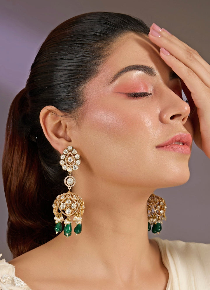 Emerald Green Drop Statement Earrings Vivinia By Vidhi Mehra - Fabilicious Fashion