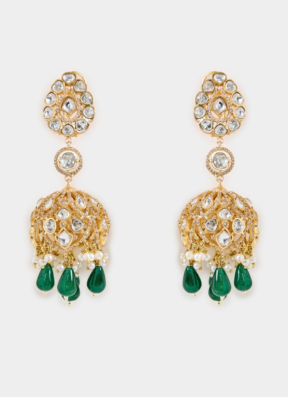 Emerald Green Drop Statement Earrings Vivinia By Vidhi Mehra - Fabilicious Fashion