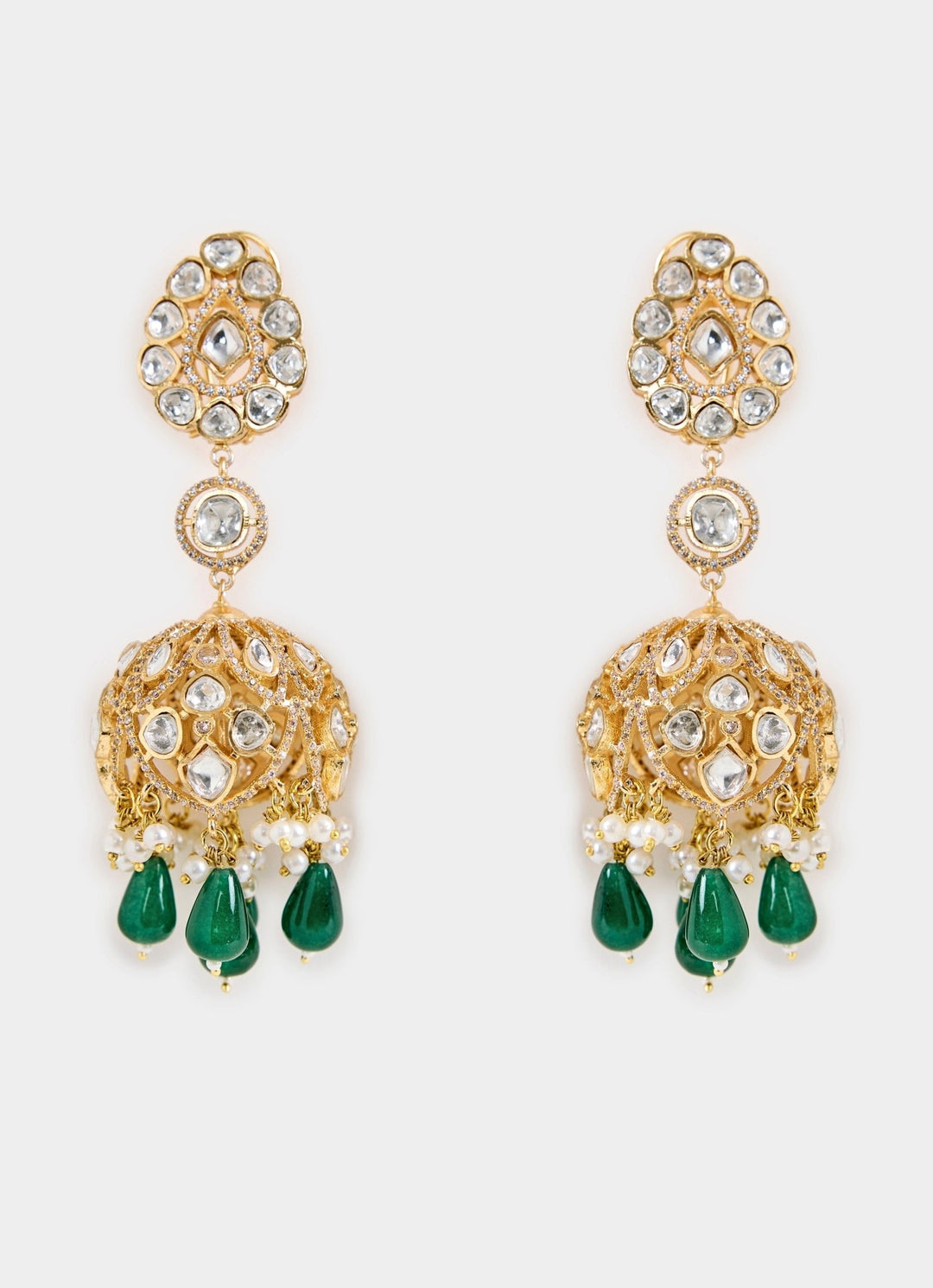 Emerald Green Drop Statement Earrings Vivinia By Vidhi Mehra - Fabilicious Fashion