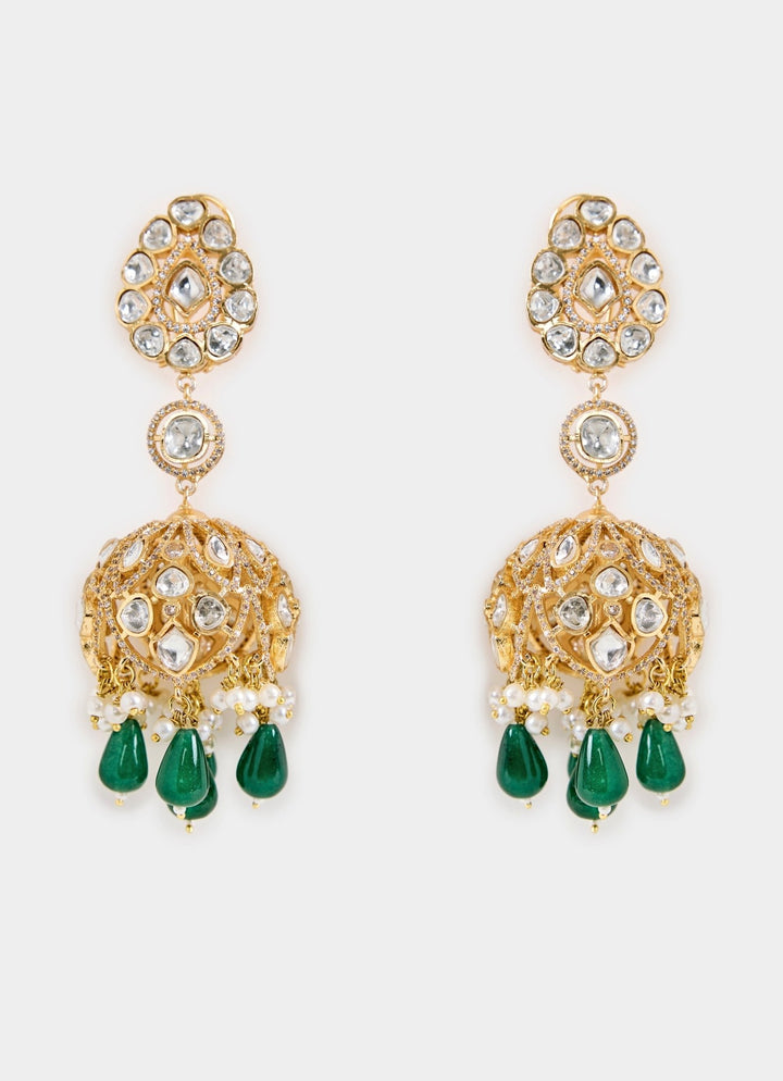 Emerald Green Drop Statement Earrings Vivinia By Vidhi Mehra - Fabilicious Fashion