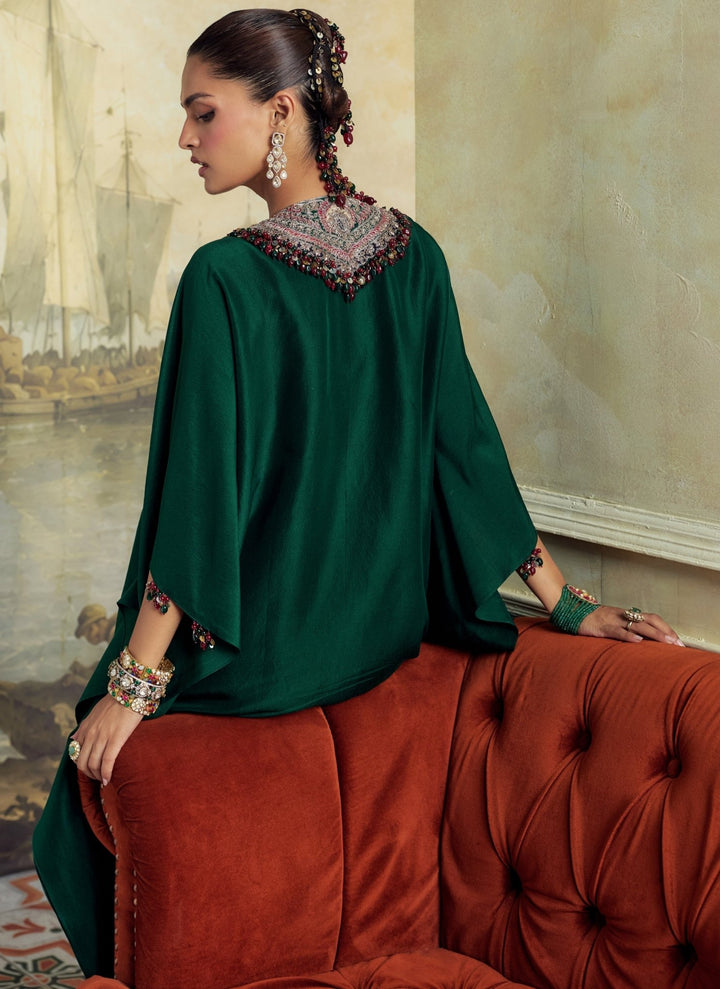 Prisho Emerald Green Dupion Silk Kaftan Pants SetFabilicious Fashion