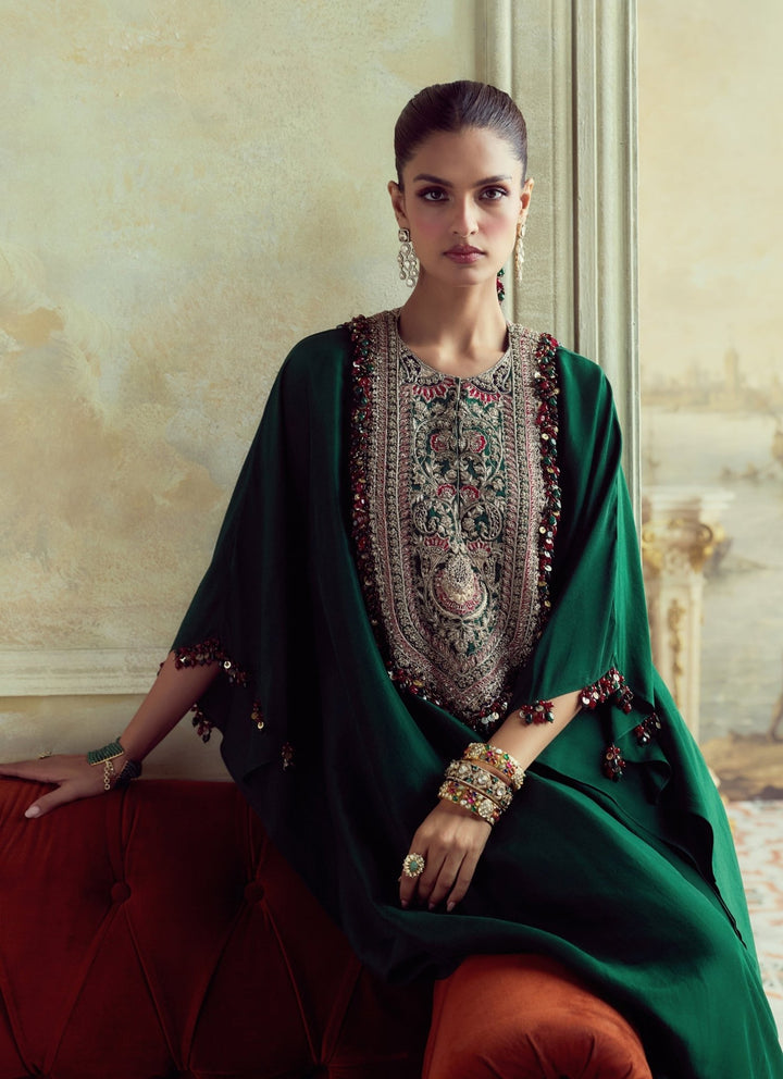 Prisho Emerald Green Dupion Silk Kaftan Pants SetFabilicious Fashion