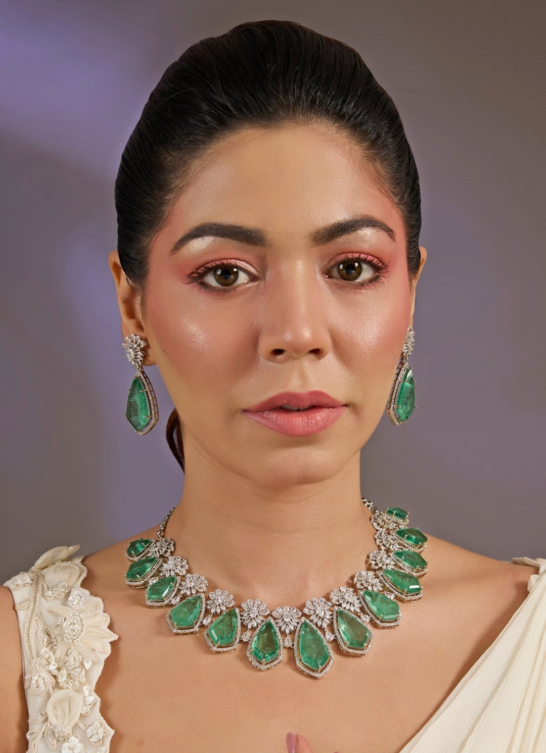 Emerald Green Elegance Necklace Set Vivinia By Vidhi Mehra - Fabilicious Fashion