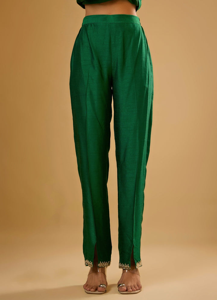 Emerald Green Embroidered Kurta Pants Set Renee Label - Fabilicious Fashion