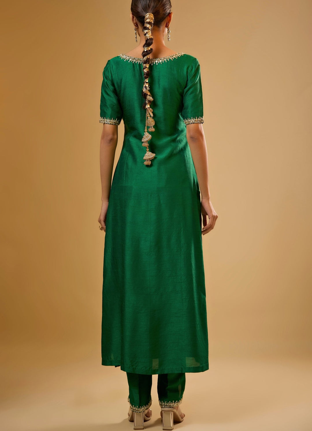 Emerald Green Embroidered Kurta Pants Set Renee Label - Fabilicious Fashion