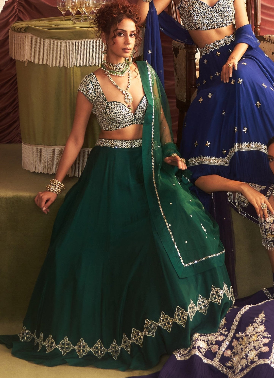 Emerald Green Embroidered Silk Lehenga Set Seema Thukral - Fabilicious Fashion