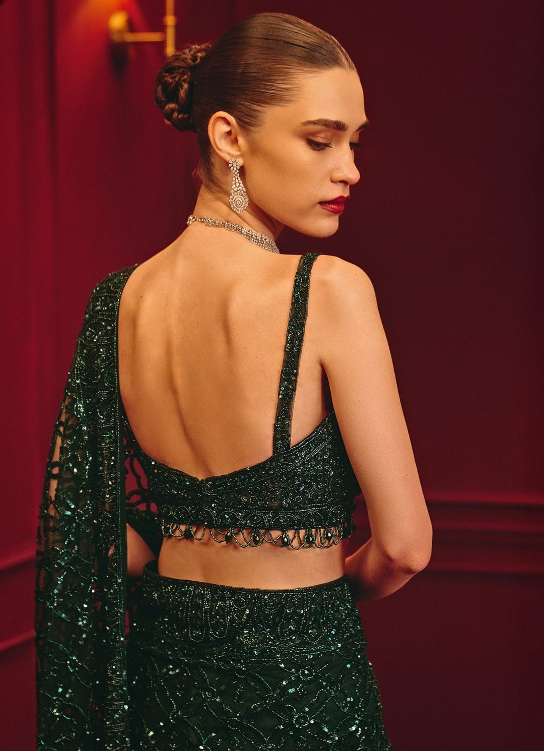 Emerald Green Embroidered Soft Net Saree Angad Singh - Fabilicious Fashion