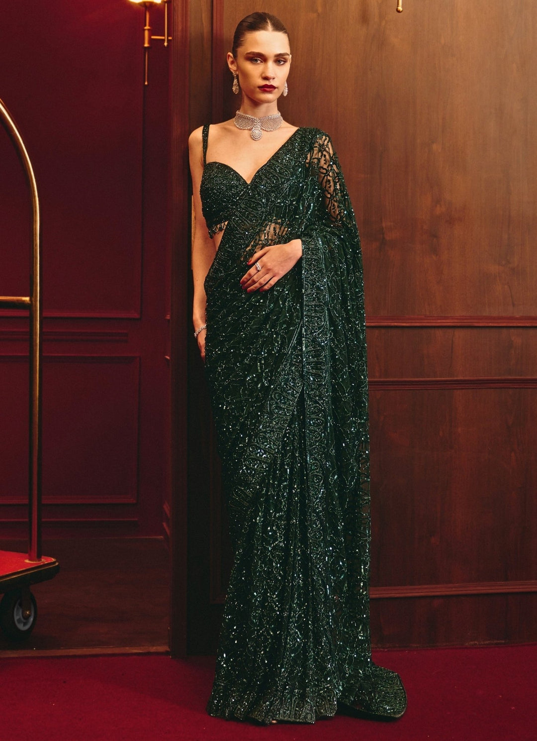 Emerald Green Embroidered Soft Net Saree Angad Singh - Fabilicious Fashion