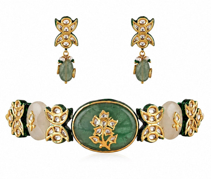 Vivinia by Vidhi Mehra Emerald Green Floral Gemstone Choker SetFabilicious Fashion