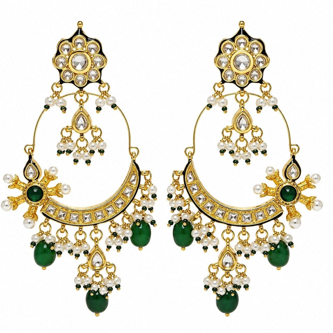 Vivinia By Vidhi Mehra Emerald Green Floral Hoop Earrings With Pearl DropsFabilicious Fashion