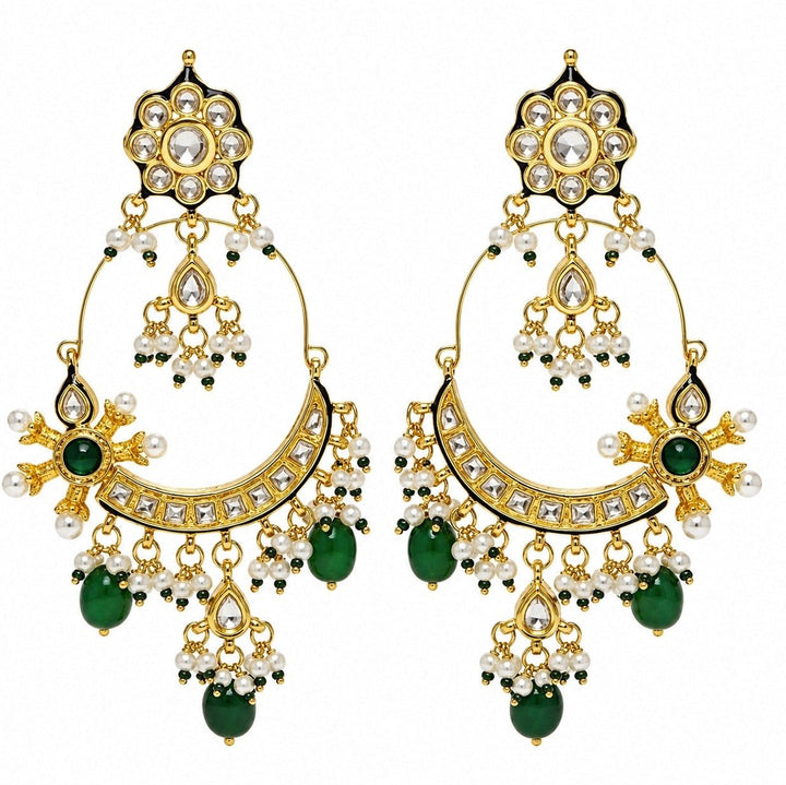 Vivinia By Vidhi Mehra Emerald Green Floral Hoop Earrings With Pearl DropsFabilicious Fashion