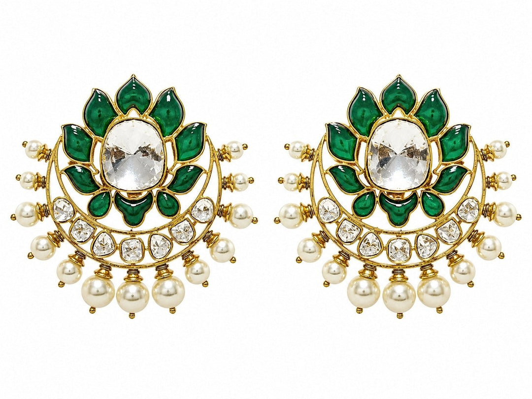 Vivinia By Vidhi Mehra Emerald Green Floral Polki EarringsFabilicious Fashion