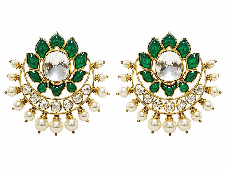 Vivinia By Vidhi Mehra Emerald Green Floral Polki EarringsFabilicious Fashion